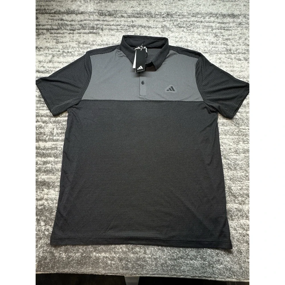 ADIDAS GOLF Men's COLORBLOCK Short Sleeve Polo‎ Black Dotted Large NWT
